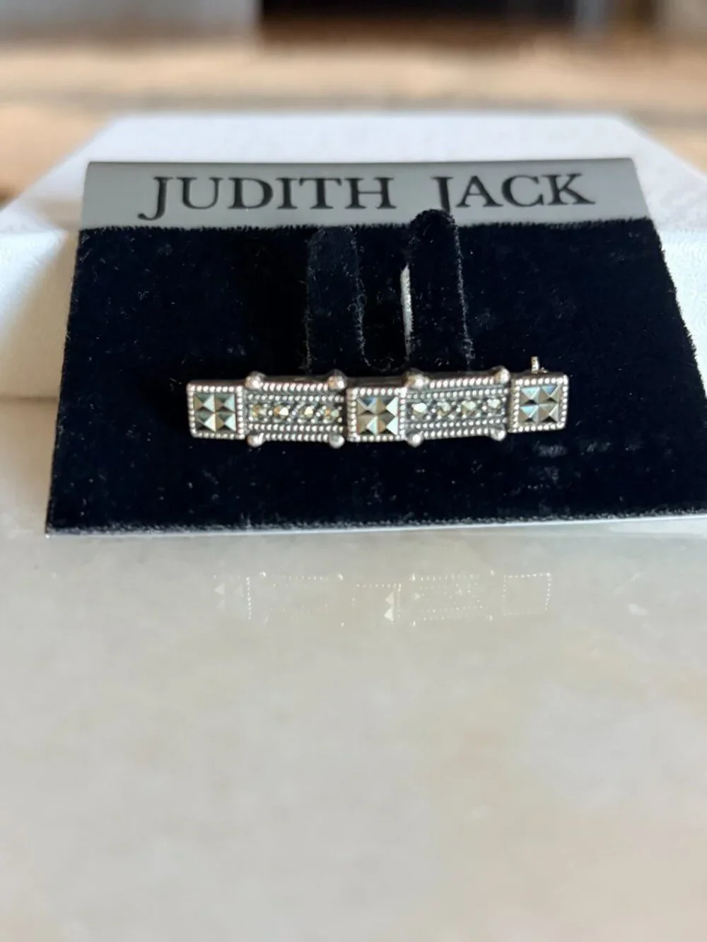 Judith Jack Sterling Silver Marcasite Bar Brooch | Vintage Art Deco Style Pin